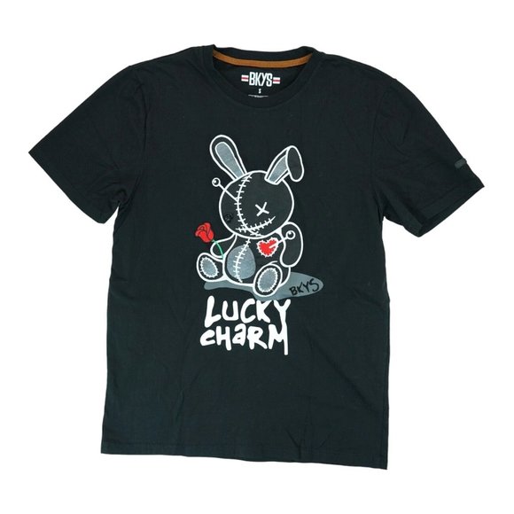 BKYS Men's Lucky Charm Crewneck Black T-Shirt  Bunny Embroidery Size Small - Picture 1 of 4